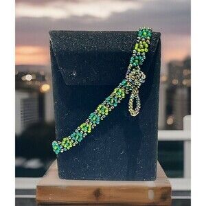 Bracelet Hand Made BEAUTIFUL Beaded Floral Adjustable Green Blue Fairy Mermaid